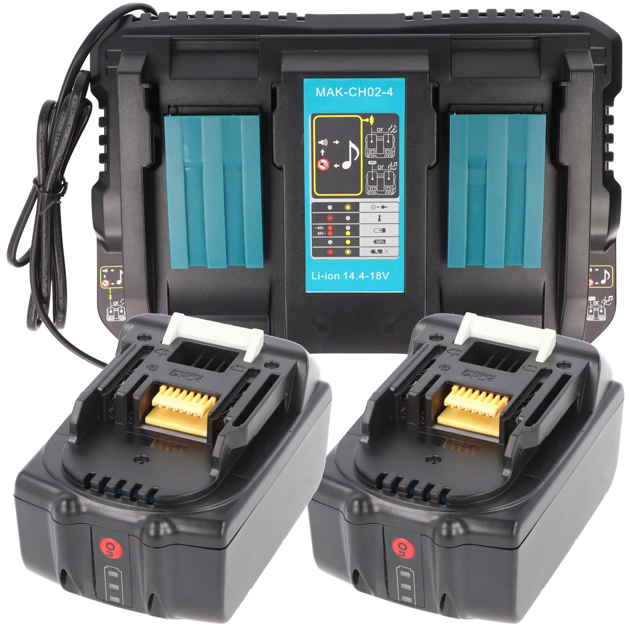 Kit d'alimentation composé de 2 batteries BL18500 et de 2 chargeurs rapides pour Makita 14,4 V, 18 V